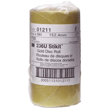 3M Stikit Gold Disc Roll, 01211, 6 In, P120, 75 Discs Per Roll 7000118154